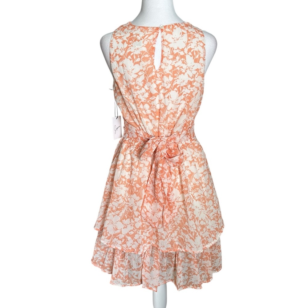 Japna Peach Floral Print V-Neck Tiered Ruffle Hem Sleeveless Dress Size M NWT - Picture 4 of 17